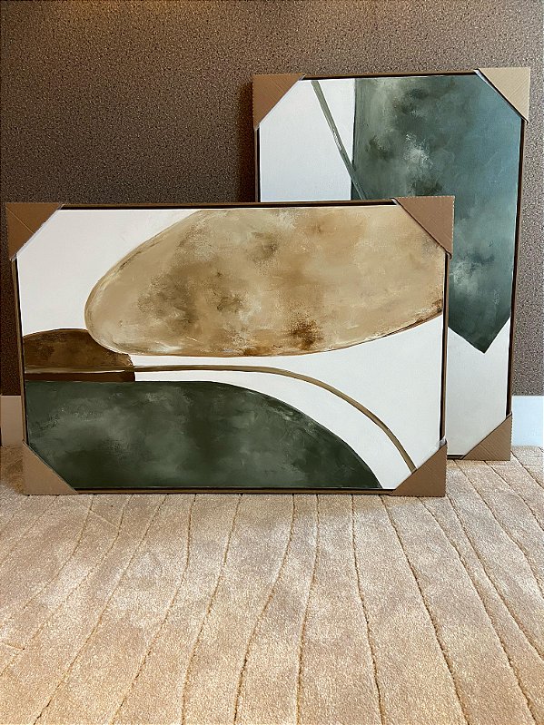 Quadro Decorativo Orgânico Verde Bege 1 0,85x1,25m - Leart