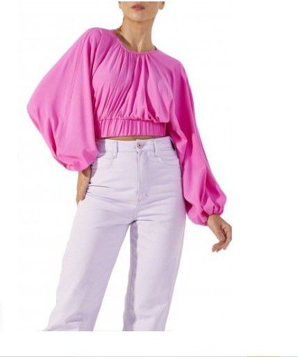 BLUSA CROPPED COLCCI MANGAS BUFANTE- ROSA