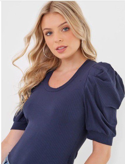 BLUSA COLCCI MANGAS BUFANTES -  AZUL MARINHO