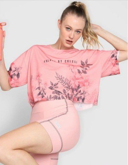 CAMISETA COLCCI FITNESS - FLORAL ROSA