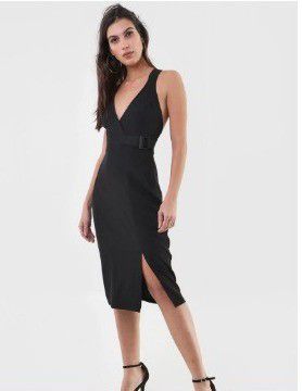VESTIDO COLCCI MIDI RECORTES - PRETO
