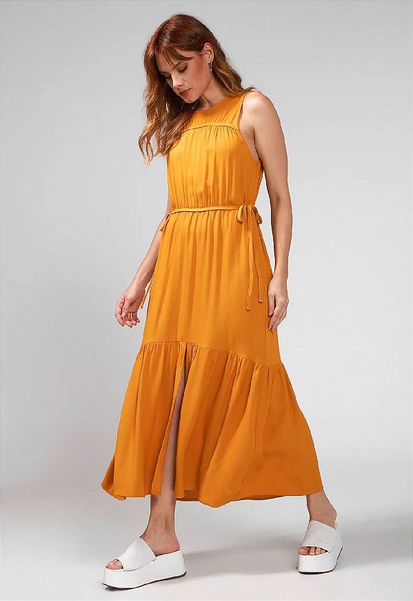 VESTIDO COLCCI MIDI BABADOS -  AMARELO