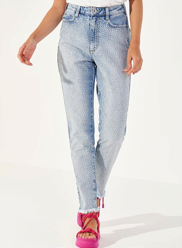 CALÇA JEANS COLCCI COM APLICÇAO STRASS BRUNA - INDIGO