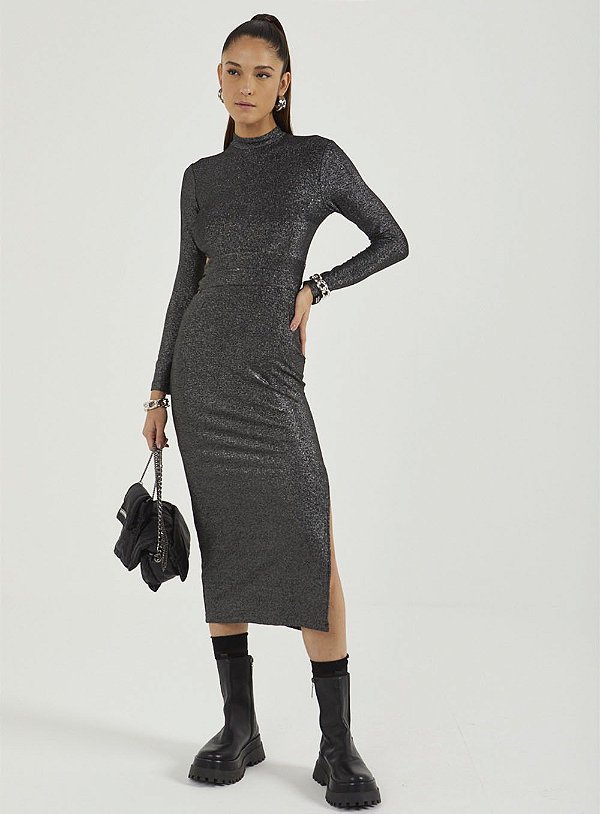 VESTIDO COLCCI METALIZADO - PRETO PRATA
