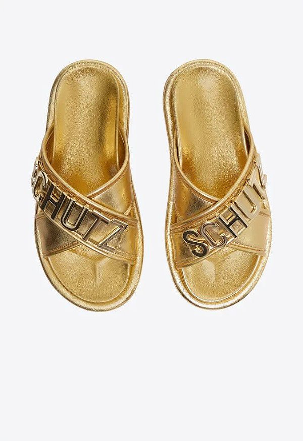 SANDALIA SCHUTZ  RASTEIRA COURO METALIZADA - OURO CLARO