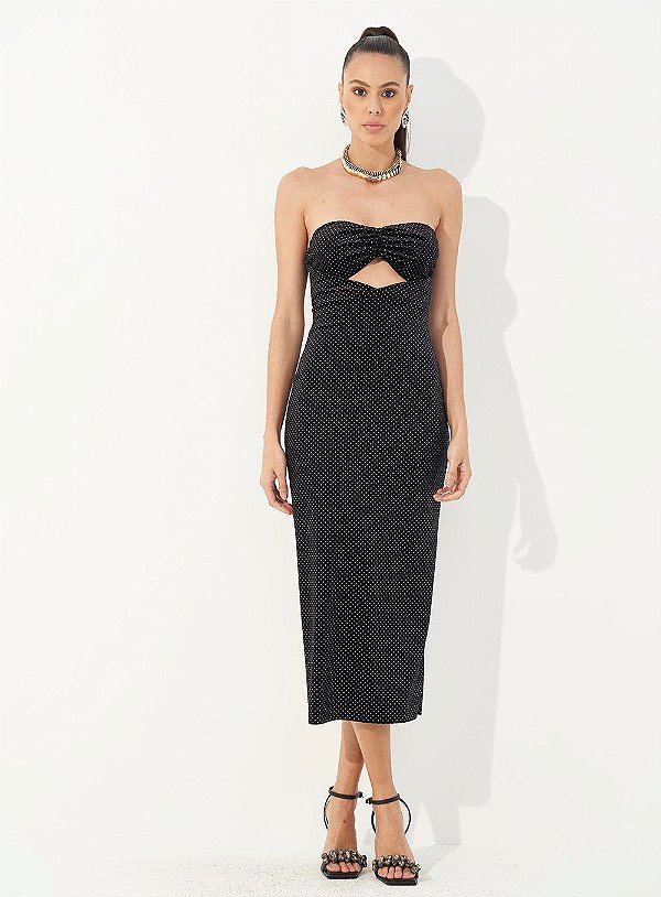 VESTIDO COLCCI VELUDO COM BRILHO- PRETO/PRATA