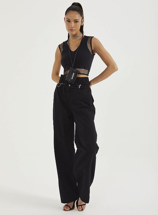 TOP COLCCI DETALHE TELA - PRETO