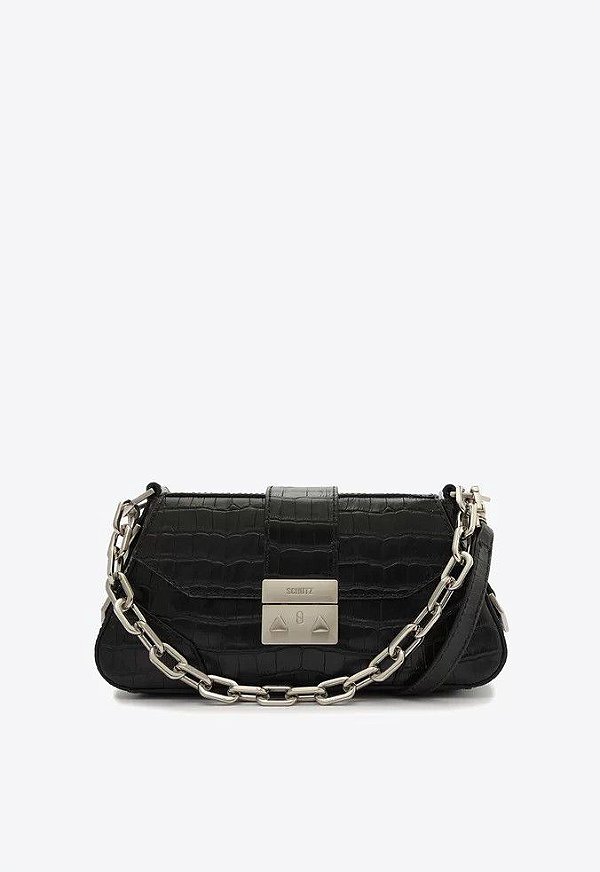 BOLSA SCHUTZ TIRACOLO PEQUENA ROXIE COURO CROCO - PRETA