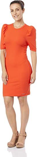 VESTIDO COLCCI CURTO CANELADO LARANJA ONA
