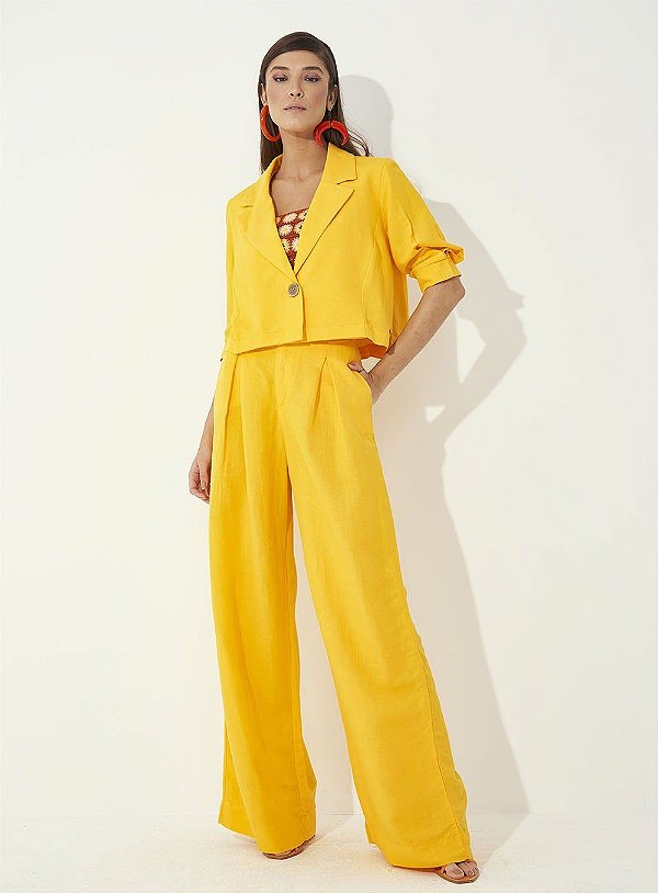 CALÇA COLCCI LINHO ALFAIATARIA PANTALONA - AMARELO SOLARIO