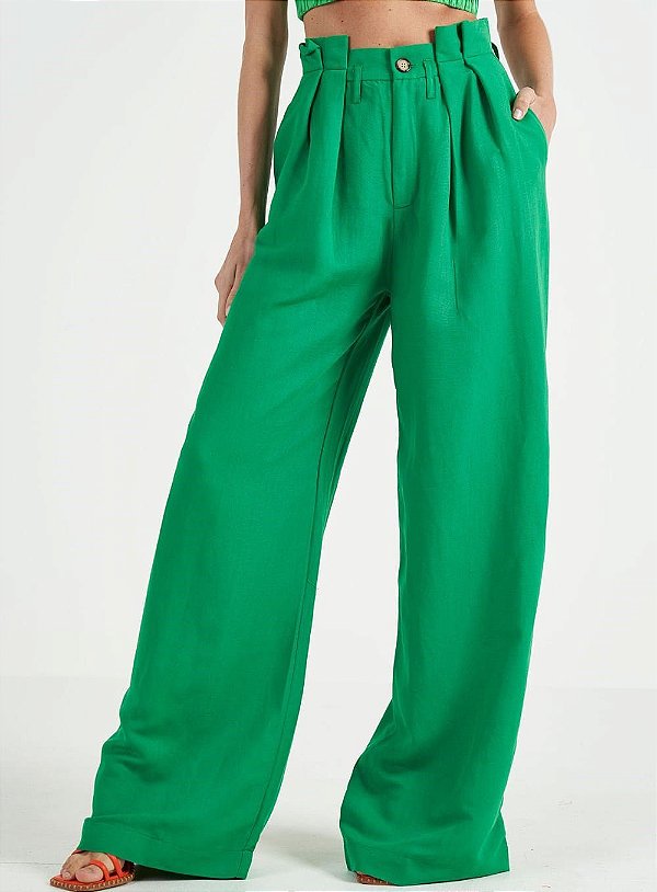 CALÇA COLCCI CLOCHARD LINHO WIDE - VERDE ESMERALDA