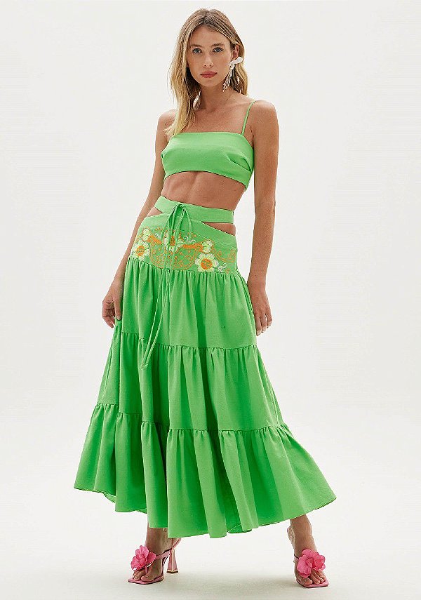 CONJUNTO AMARANTE TOP E SAIA - VERDE ESTAMPADO