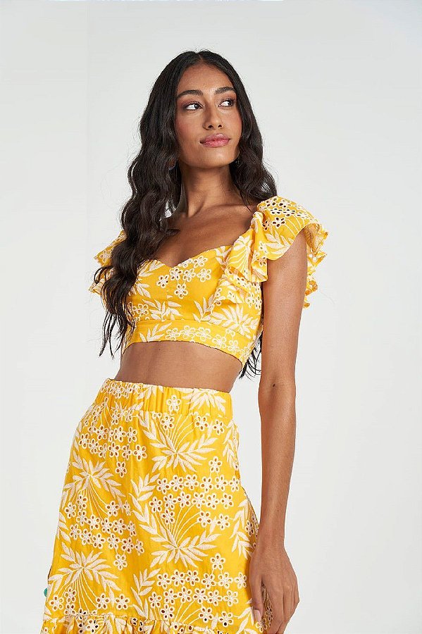 TOP COLCCI LAISE BORDADO - AMARELO