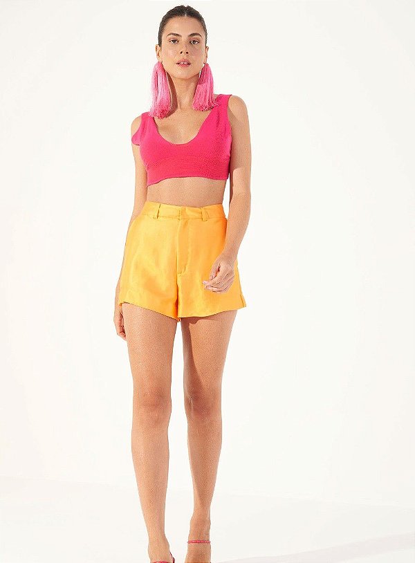 SHORT COLCCI ALFAIATARIA CINTURA ALTA ACETINADO - LARANJA