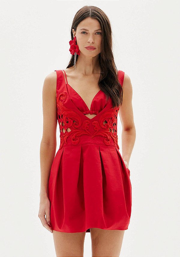 VESTIDO AMARANTE CURTO ARABESCO VERMELHO