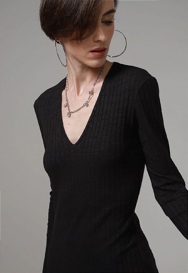 VESTIDO FORUM CURTO CANELADO PRETO