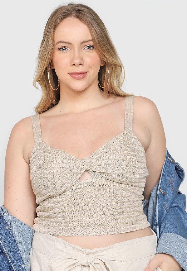 TOP TRICOT CANTÃO TORCIDO BEGE