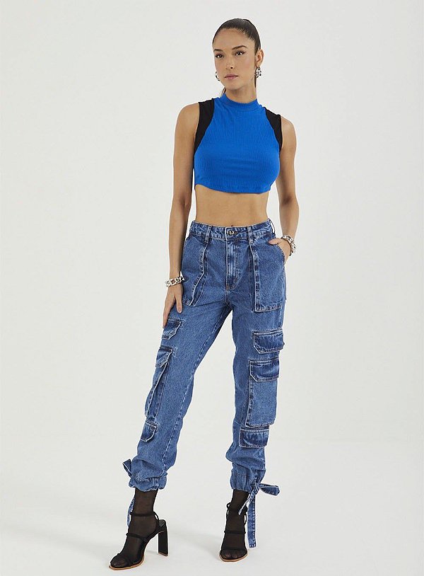 TOP COLCCI CANELADO - AZUL MYTT