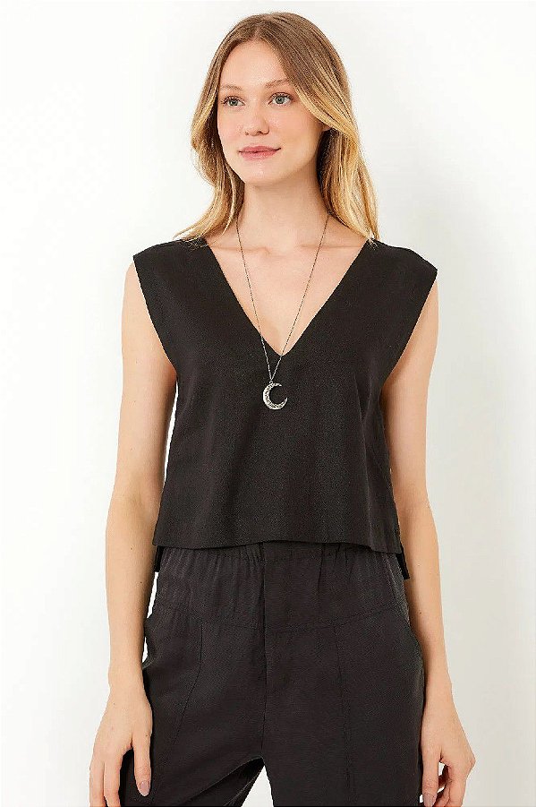 BLUSA FORUM LINHO BOTOES LATERAL  - PRETO
