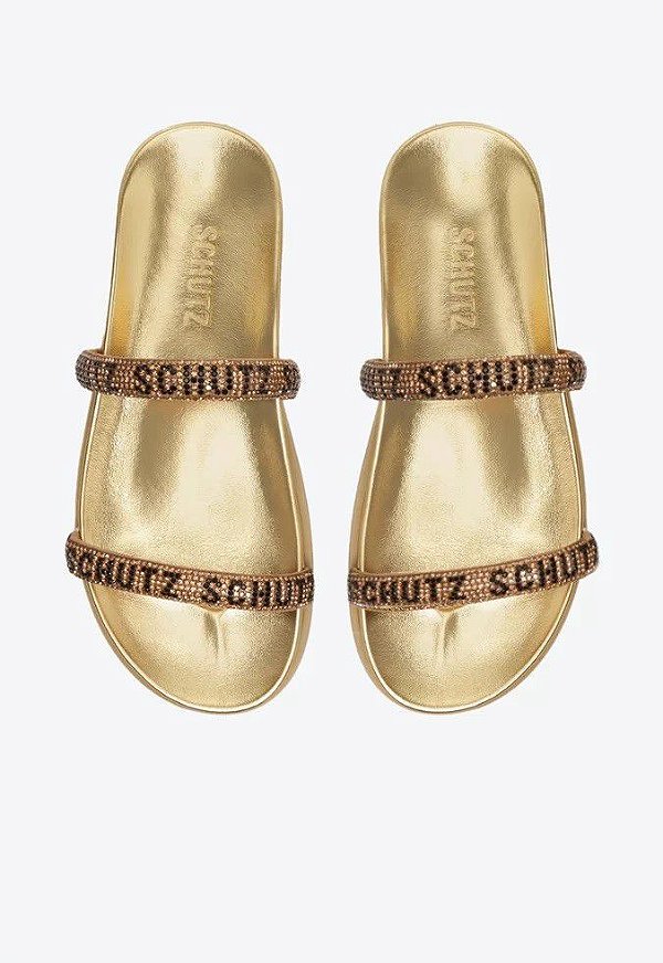 SANDALIA SCHUTZ PAPETE BRILHO - OURO CLARO