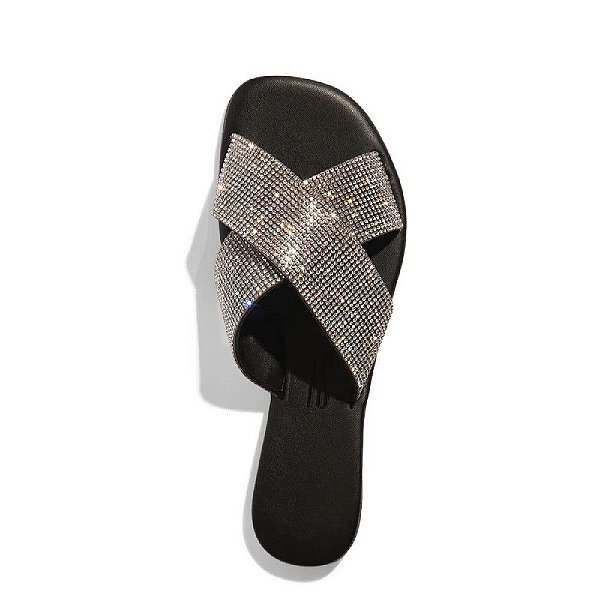 RASTEIRA SANTA LOLLA PRETA COM TIRAS GROSSAS DE STRASS