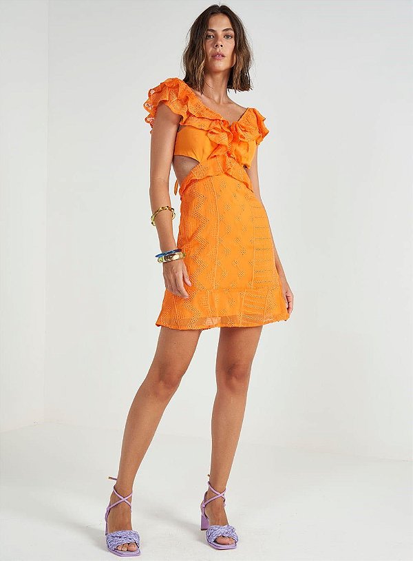 VESTIDO COLCCI BORDADO - LARANJA YAM
