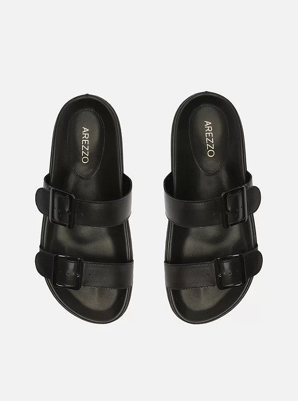 SANDALIA PAPETE AREZZO PRETA COURO TRATORADA TIRAS - PRETO