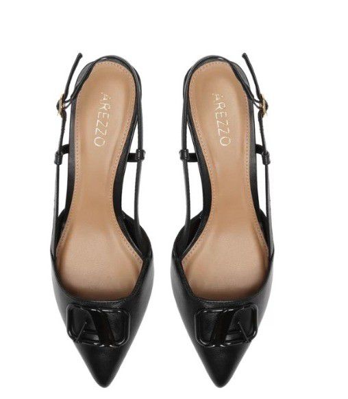 SCARPIN AREZZO SALTO MEDIO NOBUCK SLINGBACK - PRETO