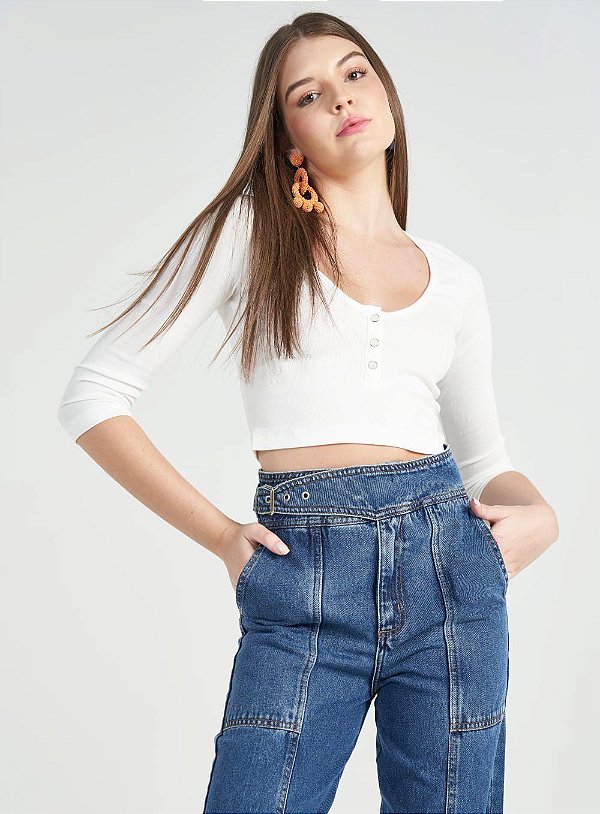 BLUSA CANELADA COLCCI MANGA LONGA - OFF SHELL