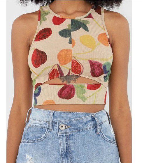 REGATA CROPPED COLCCI FRUTAS- BEGE