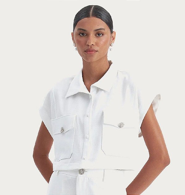 CAMISA CROPPED AMARANTE SEM MANGA- BRANCO