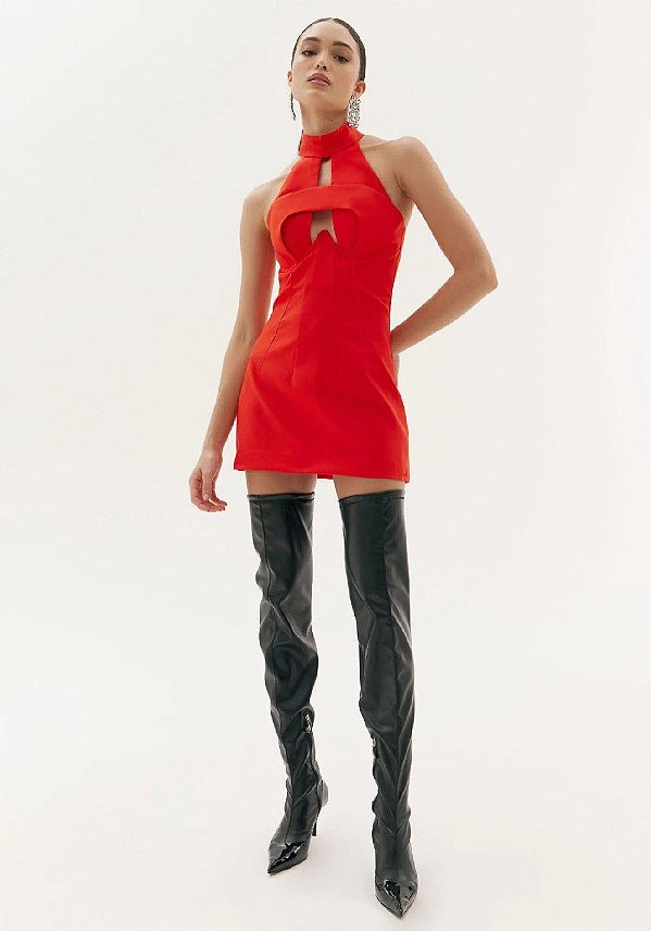 VESTIDO AMARANTE CURTO COM RECORTES- VERMELHO