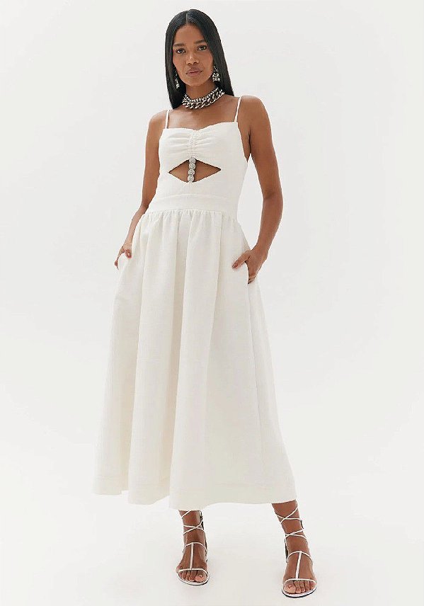 VESTIDO AMARANTE DE ALÇA SUPER MIDI- BRANCO