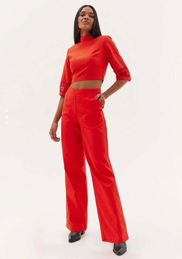 CALÇA AMARANTE ALFAIATARIA CINTURA ALTA - VERMELHO