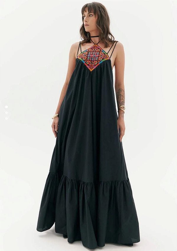 VESTIDO AMARANTE FRENTE UNICA LONGO - PRETO
