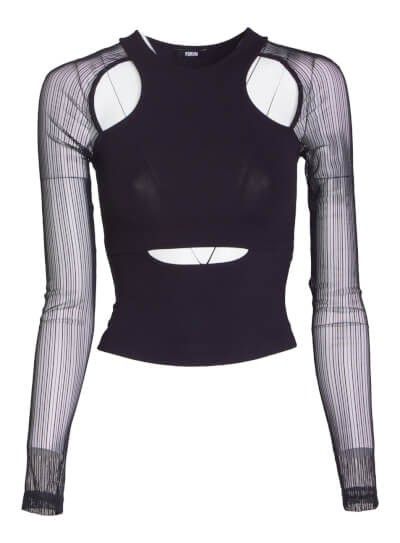BLUSA FORUM DETALHE TULE LISTRADO- PRETO