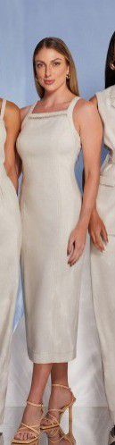 VESTIDO MID RAMO SELVAGEM  LINHO - NATURAL