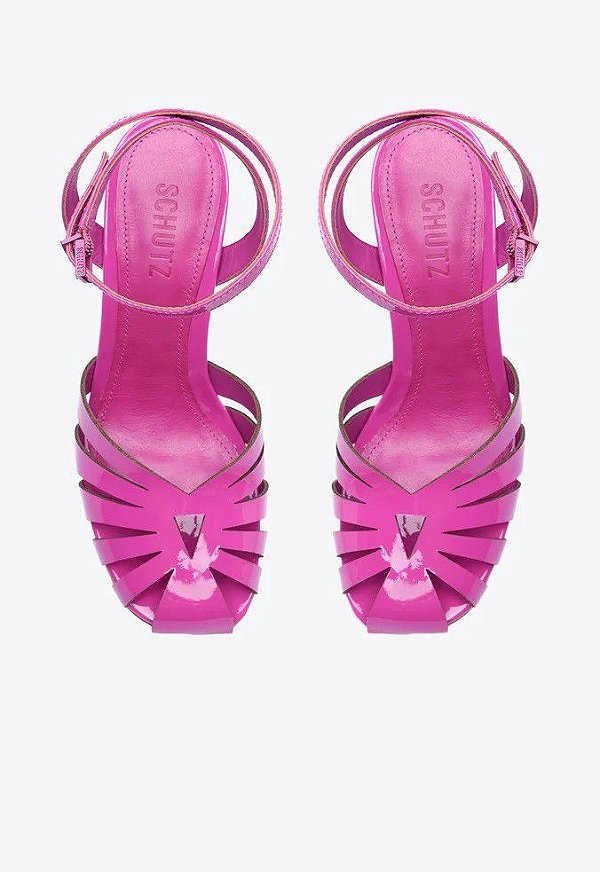SANDALIA SCHUTZ ELLYE SALTO BLOCO VERNIZ - ROSA