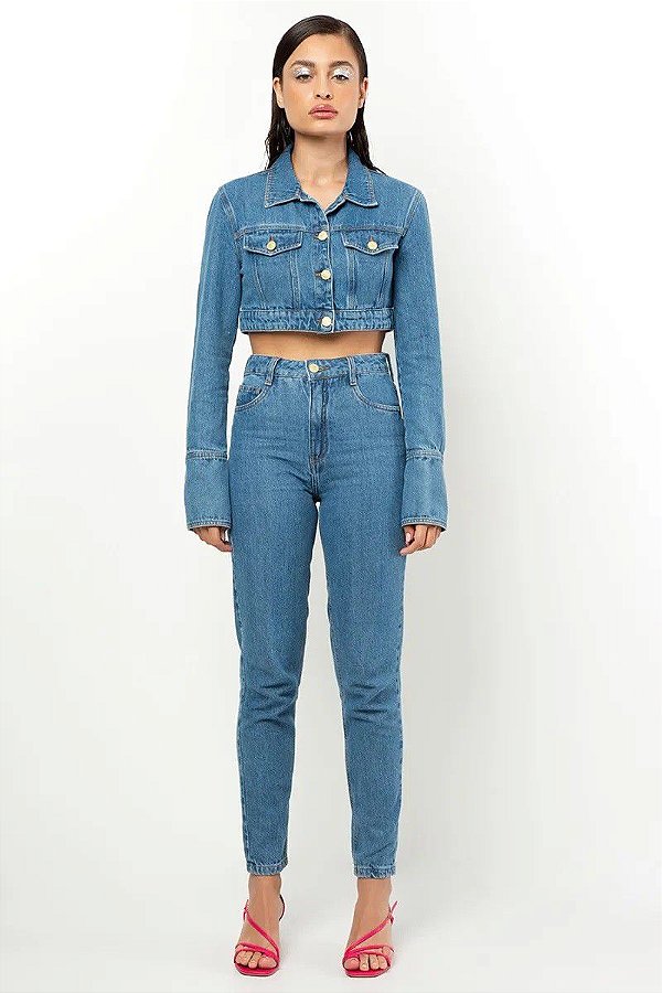 JAQUETA SLY WEAR  CROPPED COM MANGA LONGA EM JEANS