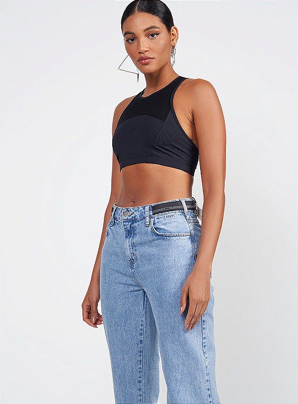 TOP COLCCI DETALHE TULE - PRETO
