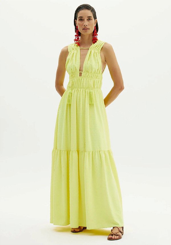 VESTIDO AMARANTE  LONGO DRAPEADO - AMARELO