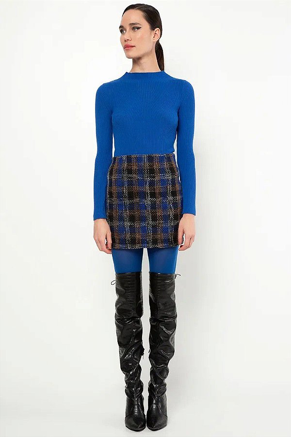 SAIA SLY WEAR CURTA EM TWEED COM PADRONAGEM XADREZ