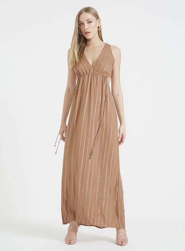 VESTIDO FORUM LISTRADO METALIZADO - MARROM