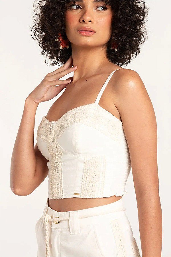 CROPPED SLY WEAR DE ALÇA EM SARJA COM RENDA - 0102