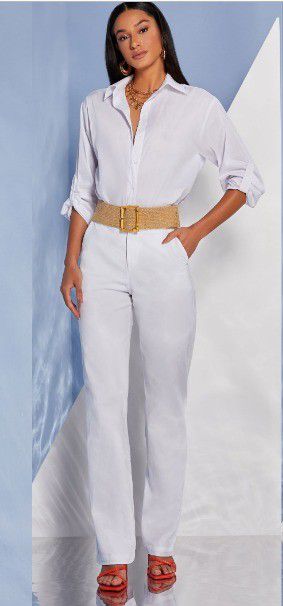 CALÇA RAMO SELVAGEM RETA CASUAL LUXE-BRANCA