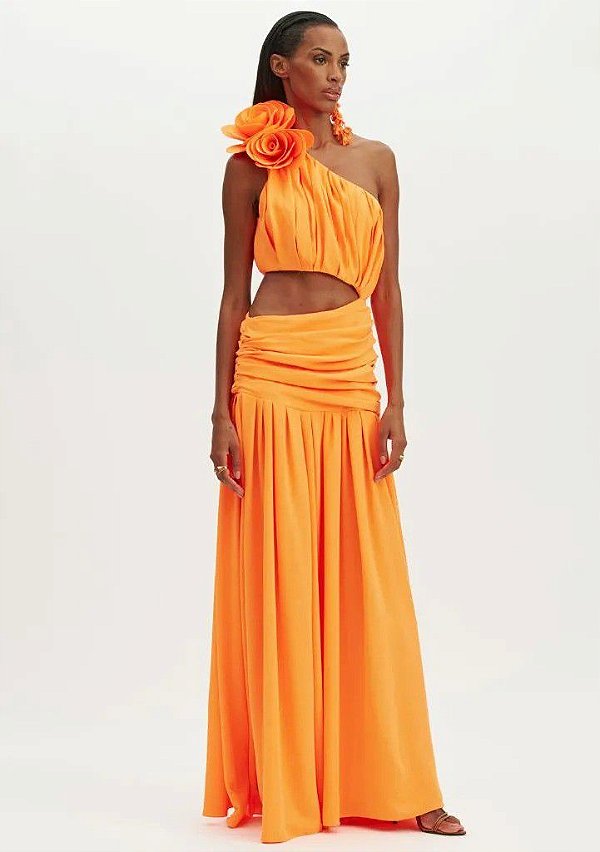 VESTIDO AMARANTE OMBRO UNICO LONGO - CORAIS