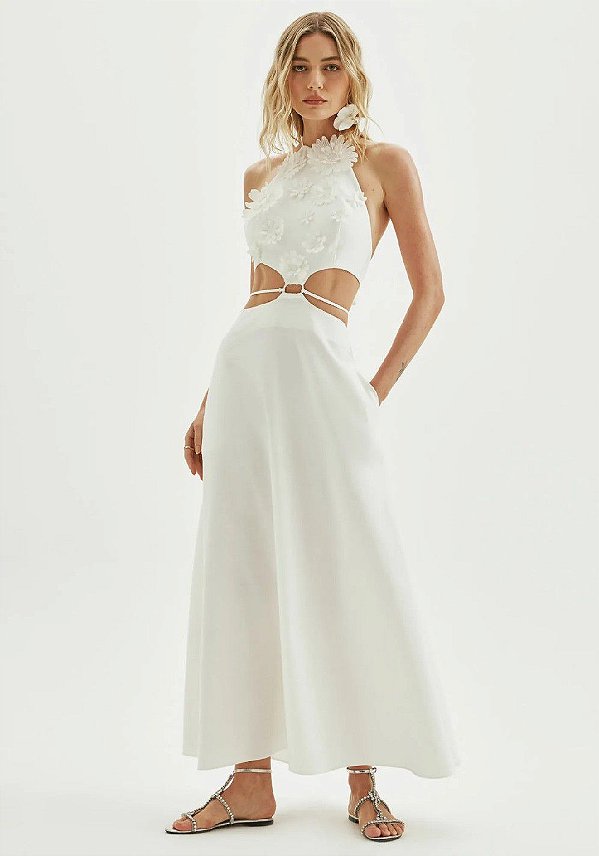 VESTIDO AMARANTE LONGO COM CUT CUT- OFF WHITE