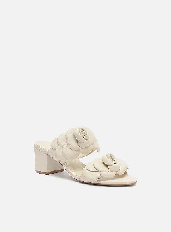 SANDÁLIA AREZZO SALTO BLOCO TIRAS FLORES- BRANCO