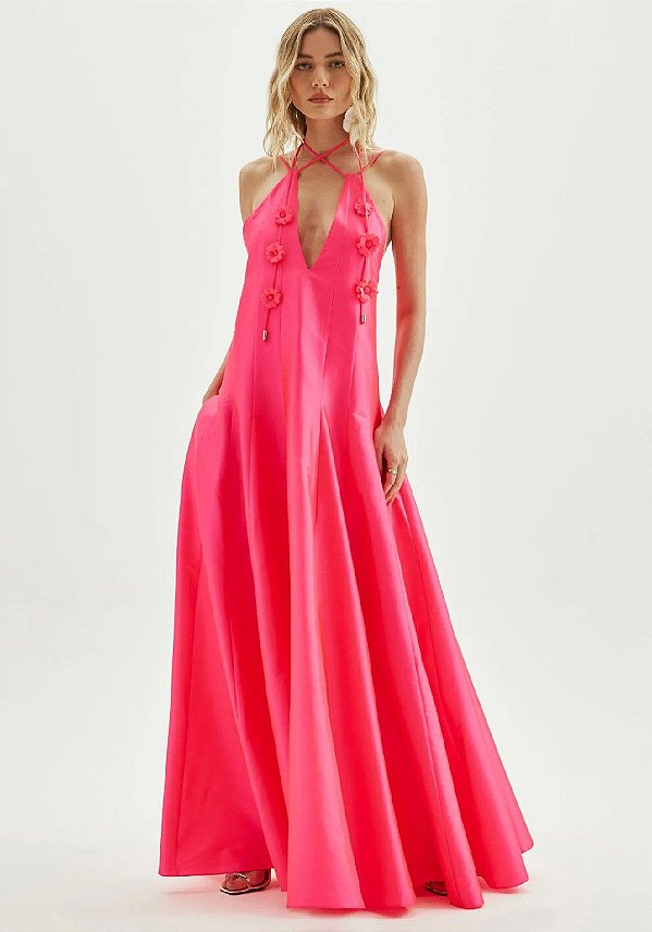 VESTIDO AMARANTE TAFETÁ FRENTE UNICA - ROSA