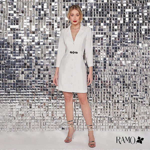 VESTIDO BLAZER RAMO SELVAGEM COM STRASS - OFF WHITE